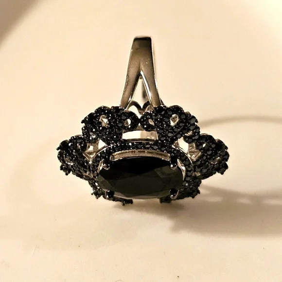 4.04 CTW Black Spinel Rhodium Over 925 Sterling Silver Ring R1P26 - Picture 8 of 9